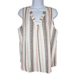 MINE Women's Lightweight White & Pink Sleeveless Pullover Blouse Size Large